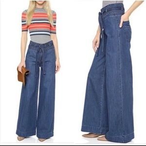 Free People Augusta Wide Leg Belted Flare Jeans